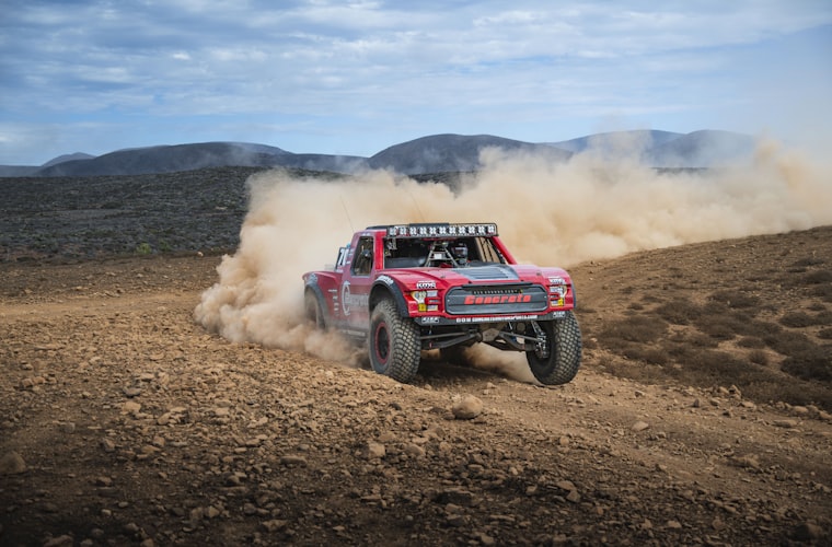Trophy truck racing through the desert